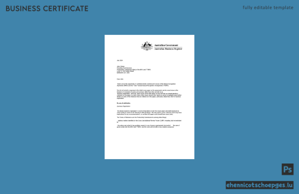 Australische Unternehmensregistrierungsurkunde (Word- und PDF-Beispielvorschau)